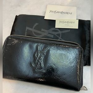 Yves Saint Laurent Textured Patent Leather Long Wallet Belle dark blue  YSL